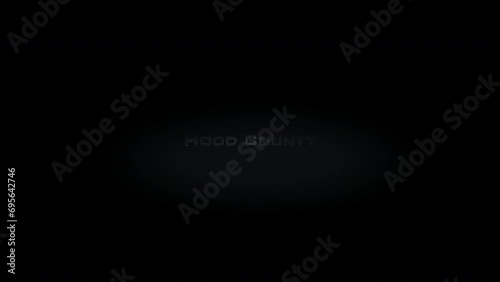 Hood county 3D title metal text on black alpha channel background photo