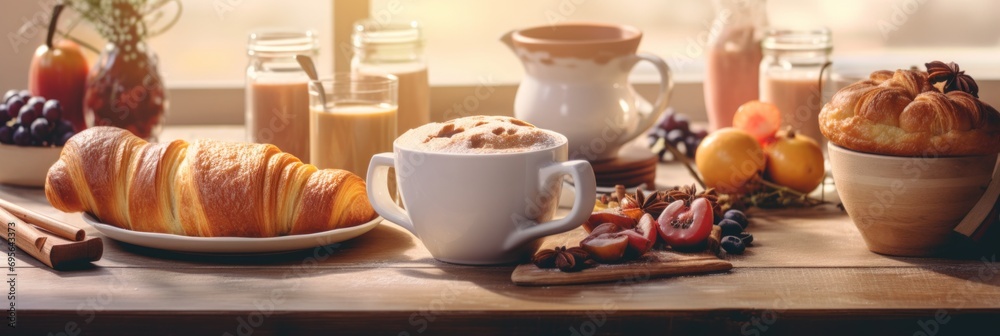 Delicious coffee with croissants - obrazy, fototapety, plakaty 