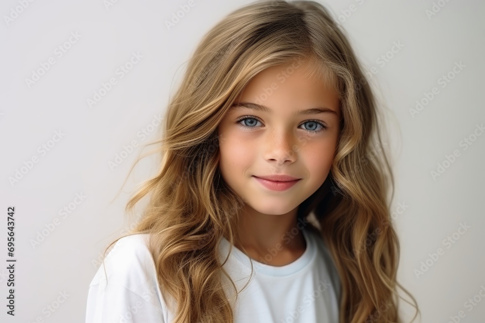 Portrait of a cute young girl on a light background.