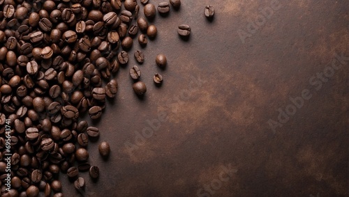Coffee Beans  Top View  Brown Background  Space for Text