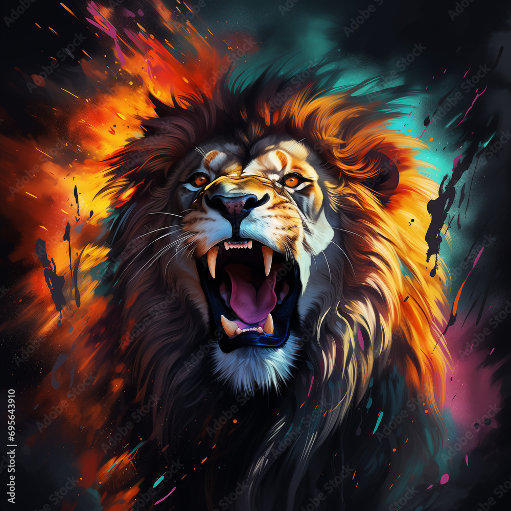 Vibrant Splash Art Style Lion Illustration Vibrant Splash Art Style Lion Illustration