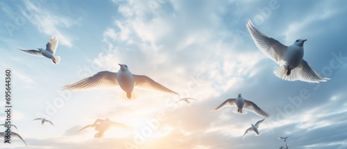 Birds in flight. Concept of grace and freedom of soaring birds