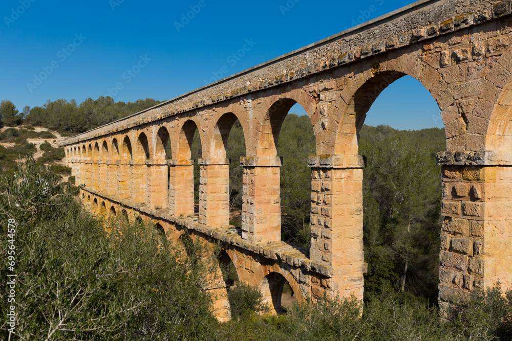 Pont de les Ferreres or Devil Bridge Aqueduct, historical monument and world heritage, Tarragona, Spain