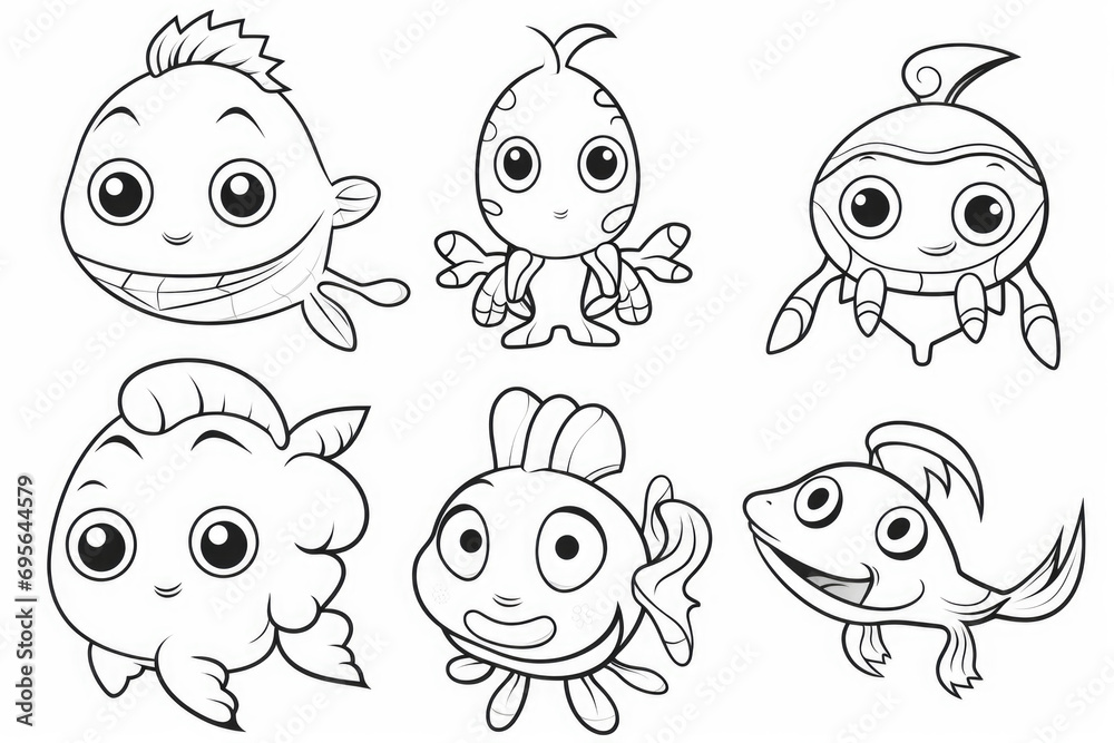 Obraz premium Bundle of Underwater animals for kids.