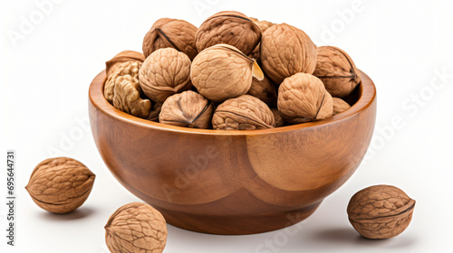 Bowl of Walnuts isolated on white background