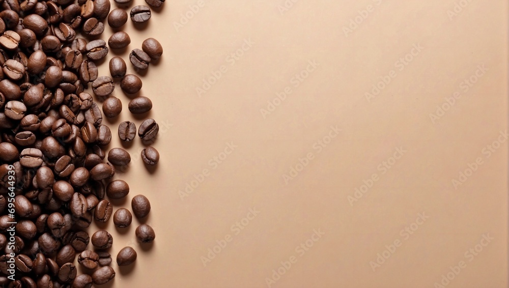 Coffee Beans, Top View, Light Brown Background, Space for Text Coffee Beans, Top View, Light Brown Background, Space for Text