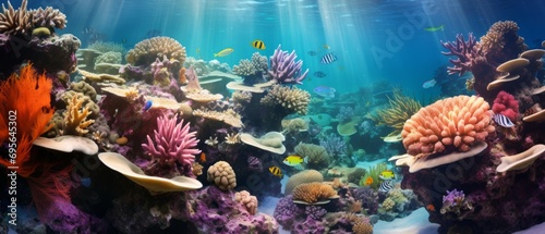 Beautiful underwater coral reefs with fish. Exotic coral reef © ColdFire