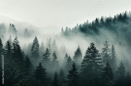 Misty Mountain Silhouettes at Dawn © HNXS Digital Art