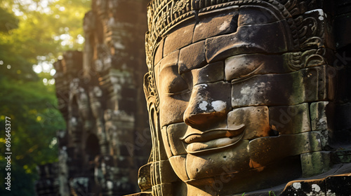 Buddha head in Bayon temple of Cambodia photo