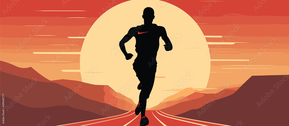 vector poster with the elegant and minimalist typography, paired with an image of a marathon runner crossing the finish line