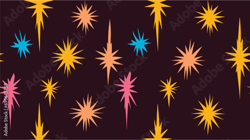 Vector cosmic abstract frame background. Fireworks. Illustration. Beautiful vector illustration. Pure fireworks on a dark background, night sky. Vector fireworks collection. Seamless.