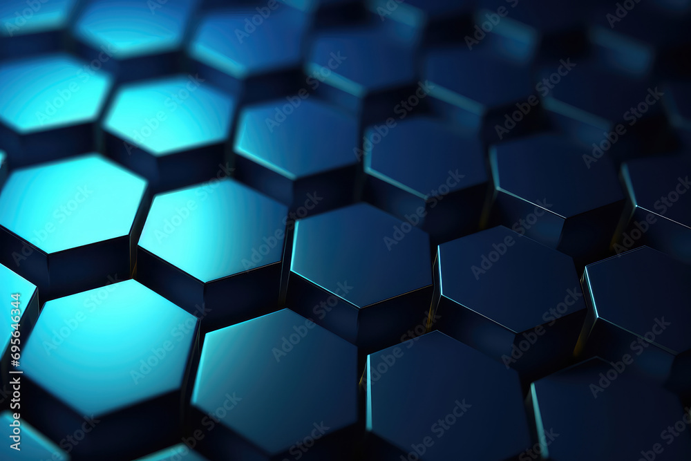 Hexagonal geometric ultra wide background. Abstract blue of futuristic. Sci fi banner, cover. 3d render illustration. Hexagonal geometric ultra wide background. Abstract blue of futuristic. Sci fi banner, cover. 3d render illustration.