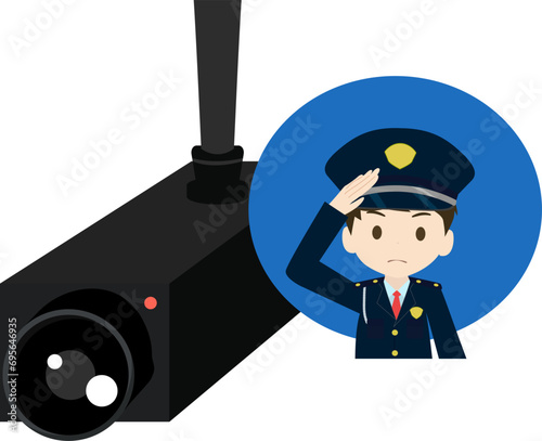 防犯カメラと警備員のイラスト