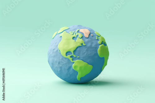 Green cartoon planet Earth on white background. Planet Earth day or Environment day concept. Realistic 3d. Generative AI.