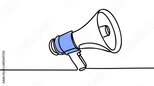 Continuous single one line art drawing of megaphone speaker for news and promotion vector illustration