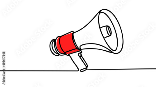 Continuous single one line art drawing of megaphone speaker for news and promotion vector illustration photo