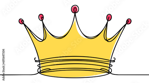 Continuous one line drawing of royal crown. Simple king crown outline design. 