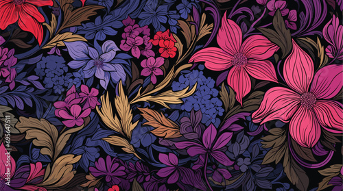 floral pattern background reminiscent of a vibrant blossoming garden, perfect for elegant invitations and stationery. Background Description opulent floral pattern