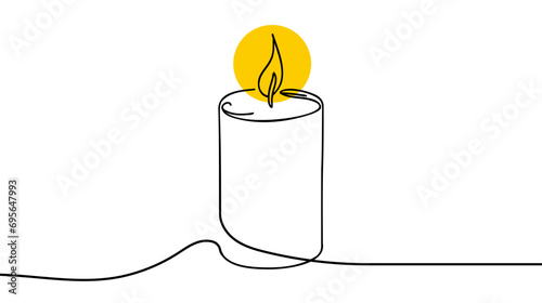 Continuous one line drawing candle burning flame.