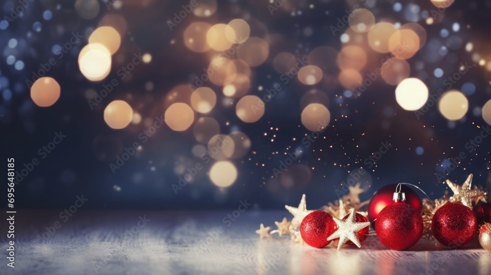 Merry Christmas and Happy New Year festive background. Ball hanging on spruce, fir branch, shiny bokeh. Generative AI Merry Christmas and Happy New Year festive background. Ball hanging on spruce, fir branch, shiny bokeh. Generative AI