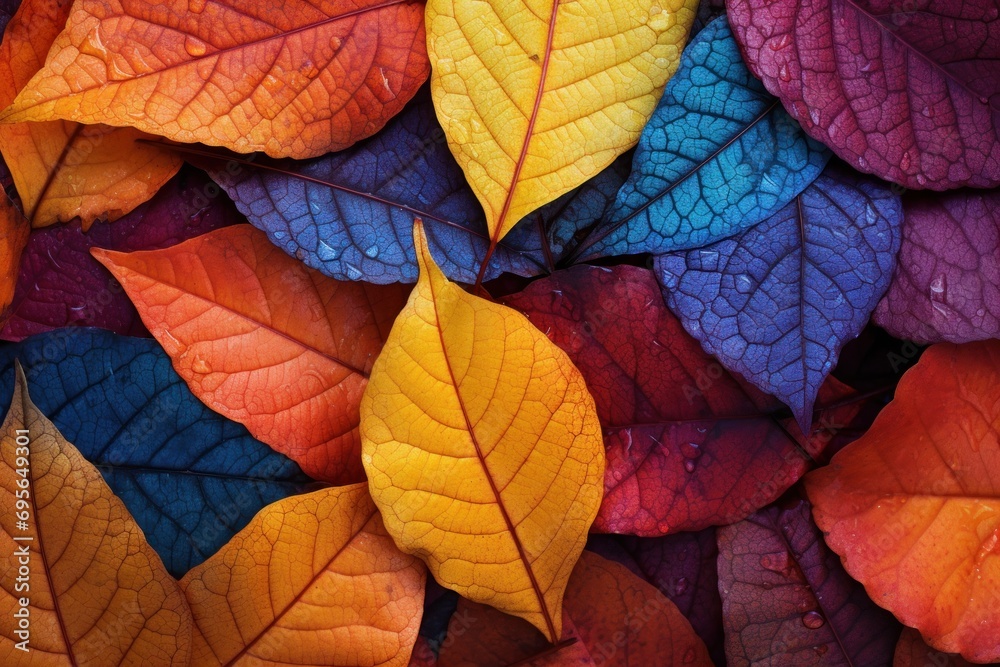 Macro texture of vibrant, multi-colored autumn leaves Macro texture of vibrant, multi-colored autumn leaves