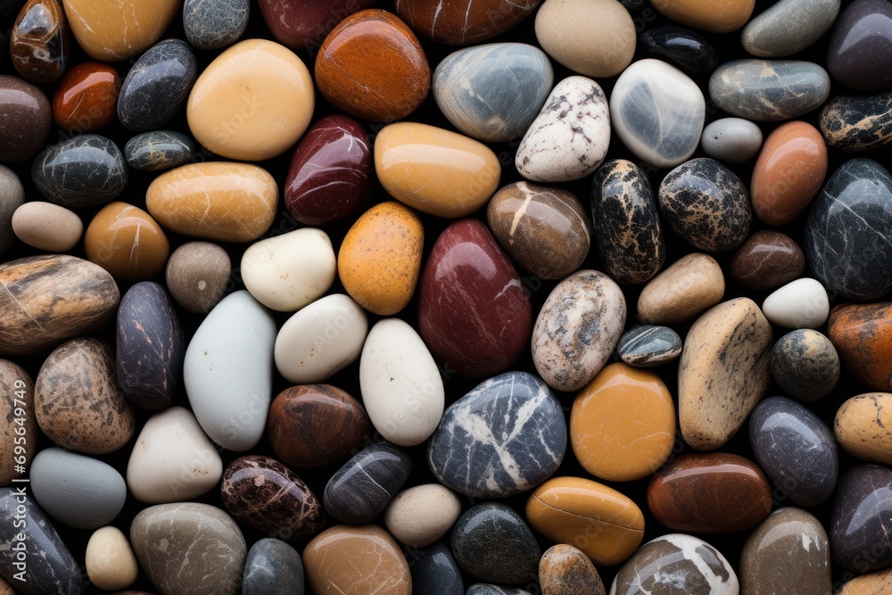 Texture of smooth, polished river stones in a zen garden Texture of smooth, polished river stones in a zen garden