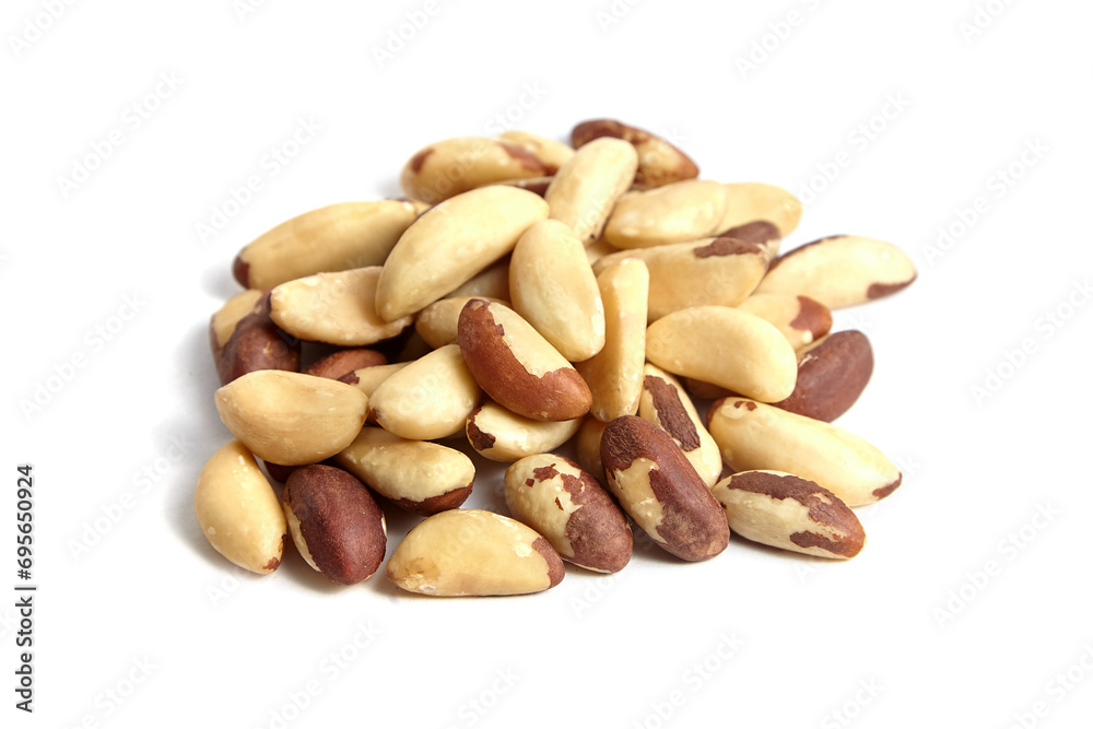 Brazil nuts isolated on white background. Natural Brazil nuts, a nutty delight Brazil nuts isolated on white background. Natural Brazil nuts, a nutty delight