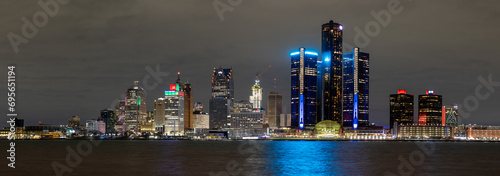 Detroit skyline at dusk viewed from Windsor, ON photo