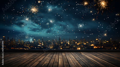  New Year's Eve fireworks on rustic dark blue night sky texture photo