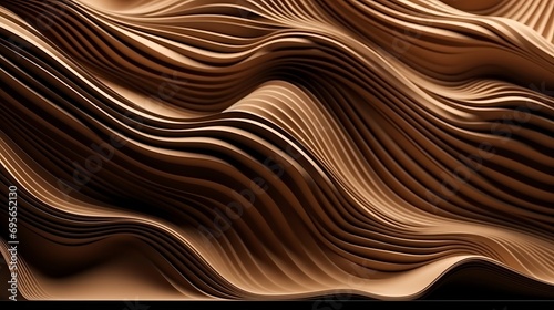 Three dimensional render of brown wavy pattern. Brown waves abstract background texture. Print, painting, design, fashion. Line concept. Design concept. Art concept. Wave concept. Colourful background