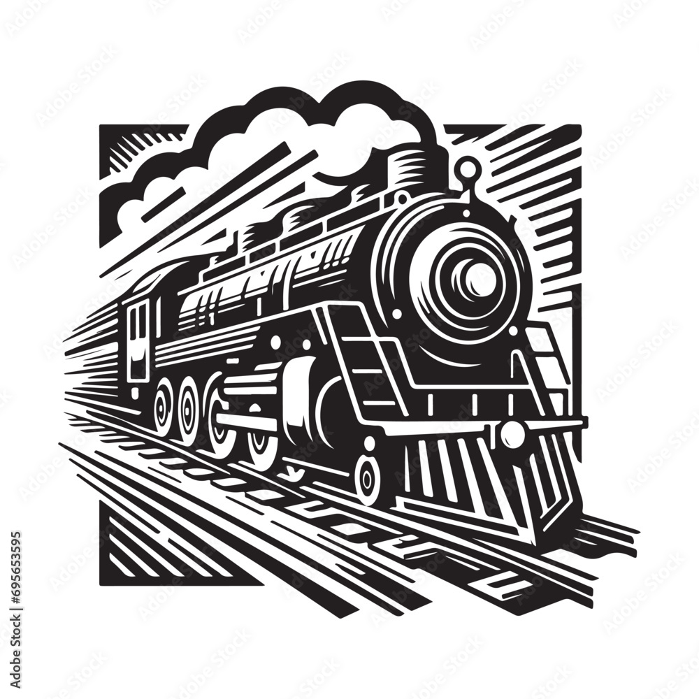 vintage hand drawn illustration of old steam train logo design