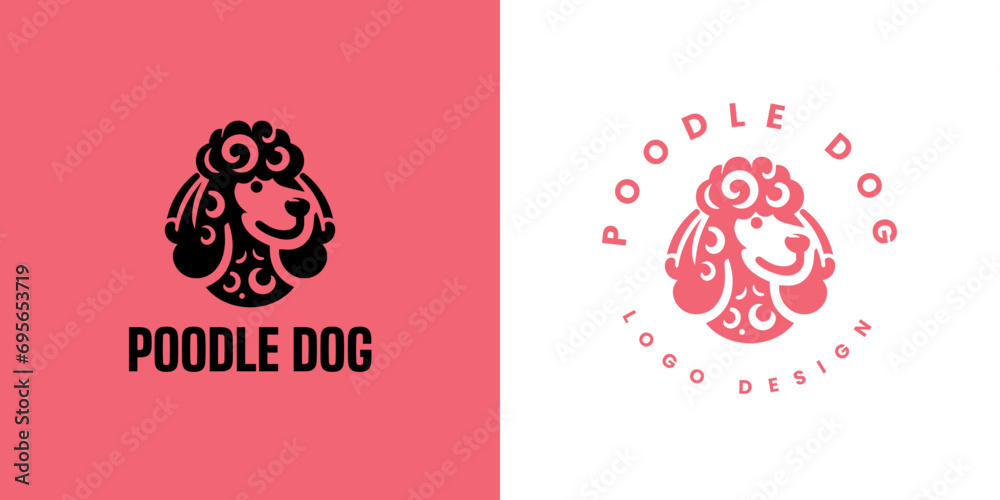 Poodle dog logo design Vector, Cute poodle dog logo templete, silhouette of the dog breed poodle logo, Cute dog logo