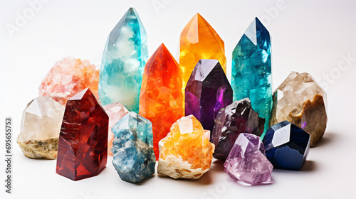 a group of colorful crystals sitting on top of each other