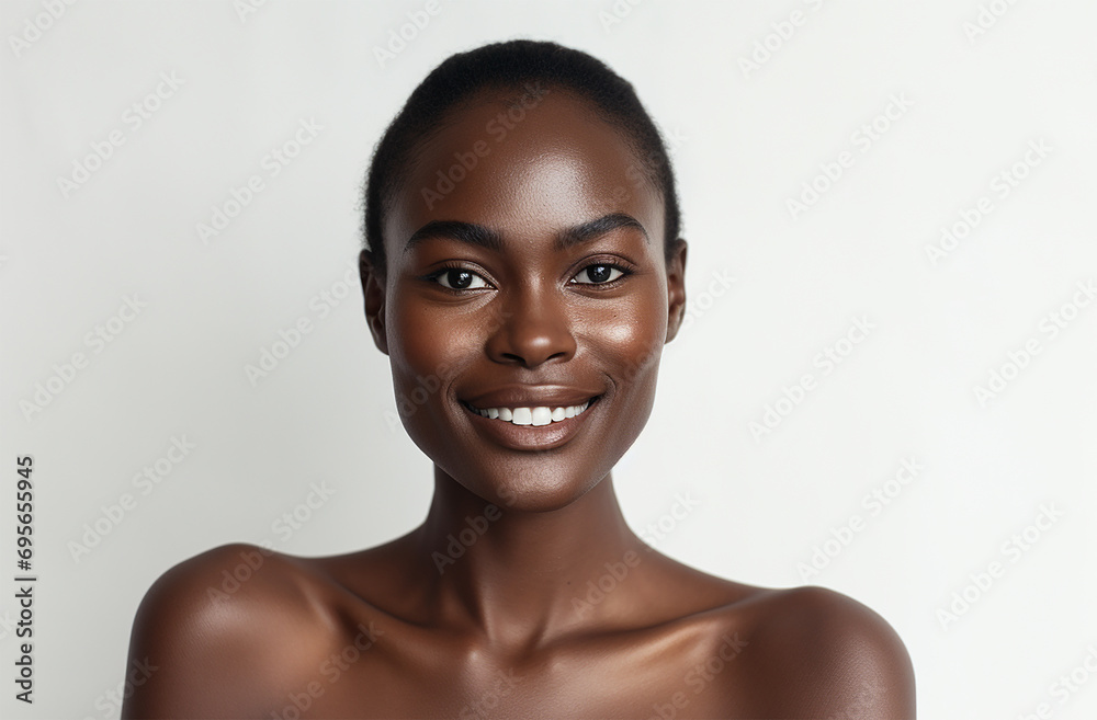 Stunning Black Model Smiling at Camera on White Background, Attractive Black Woman With a Beautiful Smile Stunning Black Model Smiling at Camera on White Background, Attractive Black Woman With a Beautiful Smile