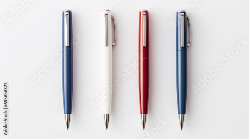 three pens are lined up on a white surface photo
