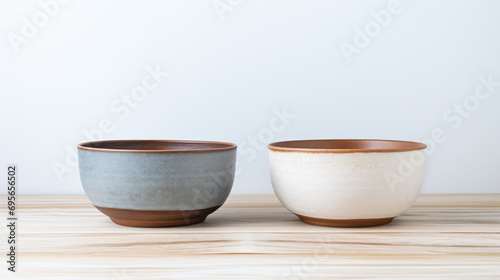 two bowls sitting on a wooden table