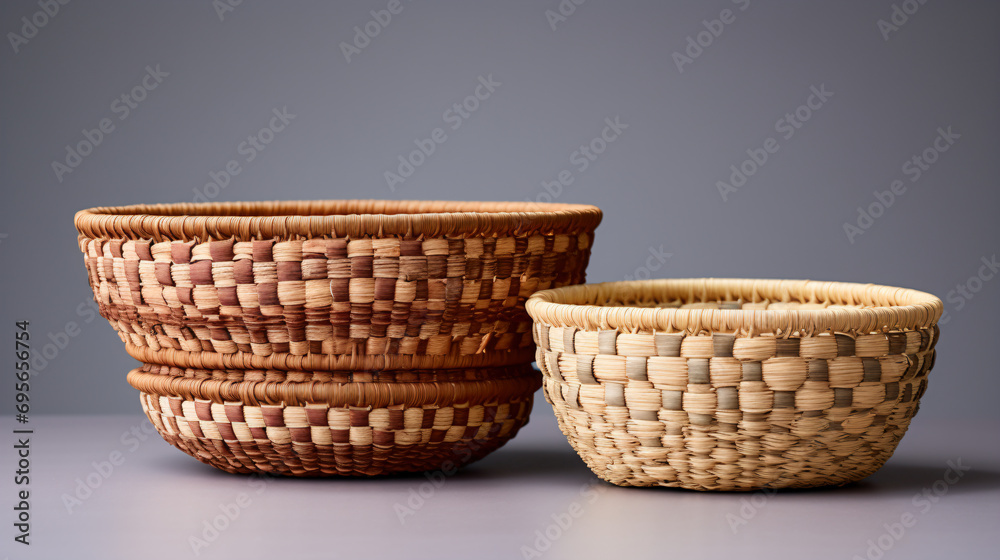 two baskets sitting on top of a table two baskets sitting on top of a table