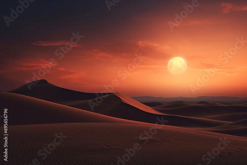 Sunset in the remote Sahara desert