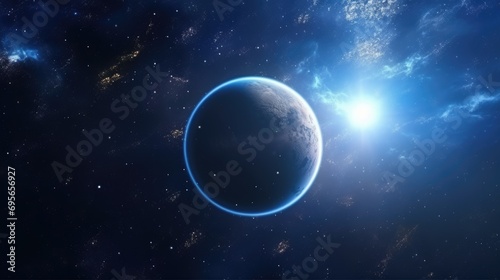 Planet in space with a star in the background