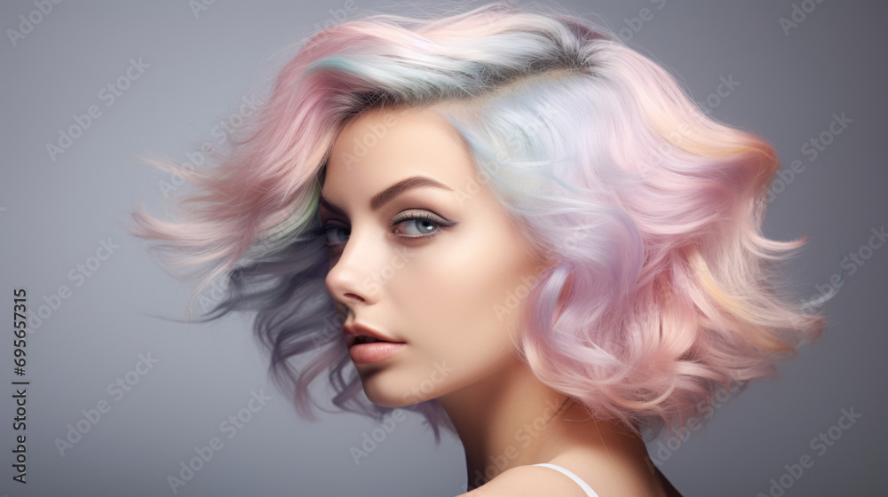 Portrait of a woman with beautiful hair and gray background. Portrait of a woman with beautiful hair and gray background.