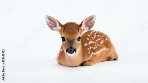 a small fawn laying down on a white surface © Ninh