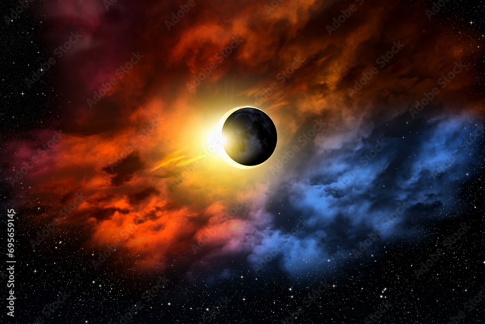 total solar eclipse in clouds, atmosphere . eclipse of the sun