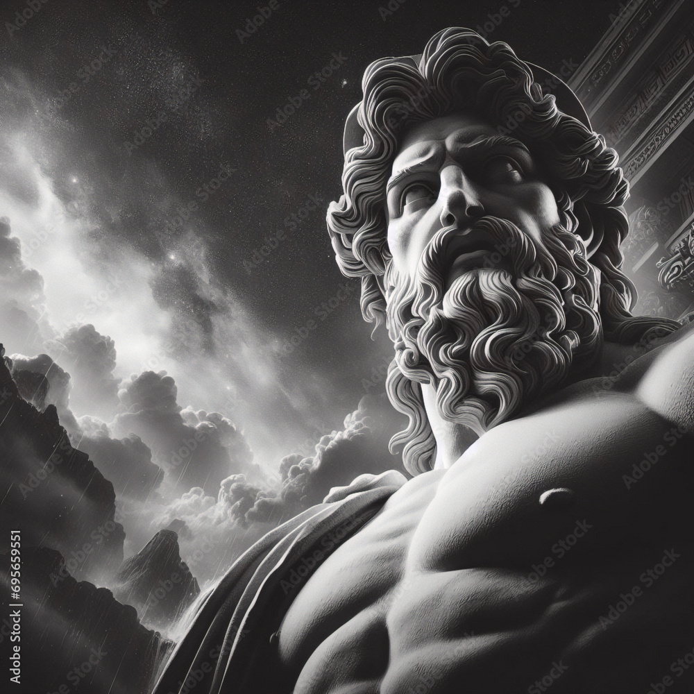 Zeus Ruling Old Timey Graphics Illustration of a Renaissance statue of Zeus, king of the gods. god of ...