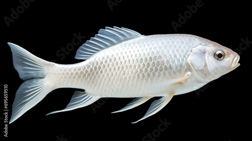 a white fish with a black background photo