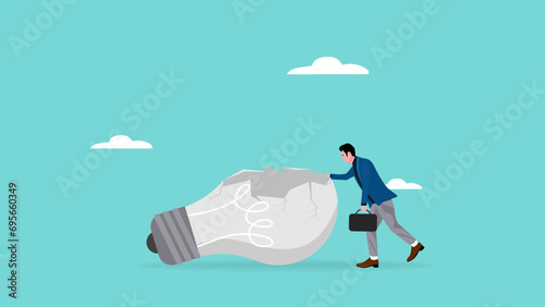 frustrated businessman broke a old light bulb suitable to describe about loss idea in business, as a crash of idea and creativity, decreased creative performance concept illustration