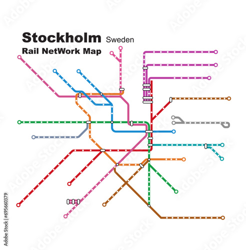 Layered editable vector illustration of Rail Network Map of Stockholm,Sweden
