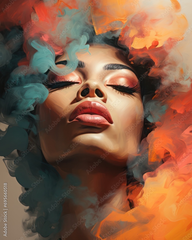 Urban Chic: Smoky PopArt Portrait of a Black Woman – Contemporary Fine Art Masterpiece. Generative AI