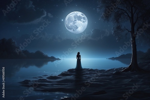 An image of a serene moonlit night with shadows of boy and girl, hinting at the depth of their love amid the mysterie