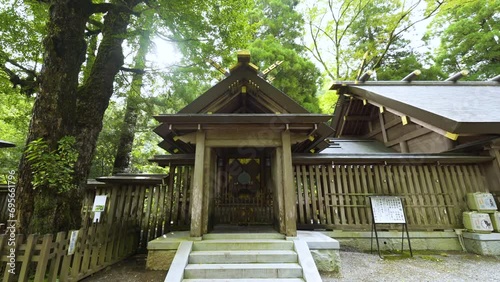 Cinematic shot of historic Amanoiwato Shrine in Miyazaki Prefecture, Japan