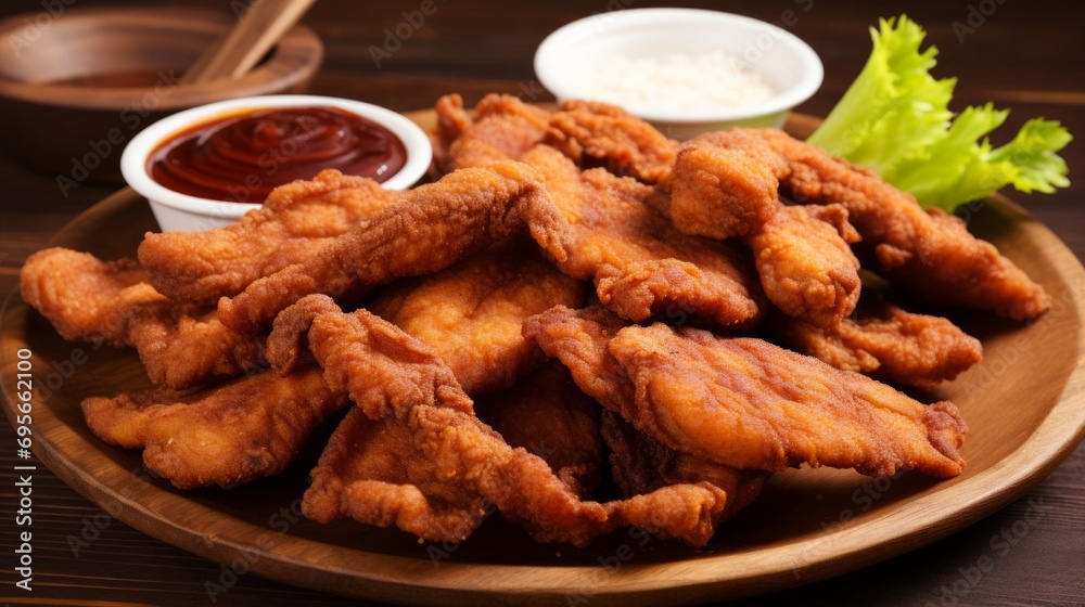 A Delicious Plate of Fried Chicken with a Flavorful Dipping Sauce A Delicious Plate of Fried Chicken with a Flavorful Dipping Sauce
